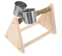 ibasenice Wooden Bird Training Perch Stand Bird Feeding Cups Natural Peach Wood Desktop Parakeet Perch for Budgies and Small Parrots