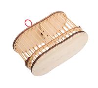 ibasenice Wooden Cricket Cage Double Lattice Oval Shaped Feeding Container for Grasshoppers Breeding and Outdoor Observation Terrarium Use
