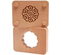 ibasenice Wooden Double-Layer Mooncake Mold for Baking and Cake Making with Distinctive Pattern and Khaki Colour, Hand-Pressed Design that Does Not Scratch Hands, for Home Baking Accessories