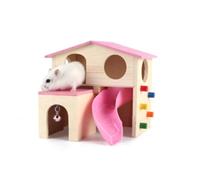 ibasenice Wooden Hamster House with Bell and Sliding Stair, Creative Fun Play Spot and Hideout for Hamster and Mouse, Colourful Small Pet House for Indoor Use Random Color