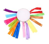 ibasenice Wooden Handheld Percussion Drum Bells and 12-color Thick Ribbons, 20cm Diameter Hand Tambourine for Stage Performance and Party Cheering