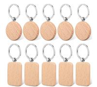 ibasenice Wooden Keychains Blanks Suitable for Painting and Carving, Timber Material 10 Pcs in Rectangle Round Shapes Key for Craft Projects and Personalised