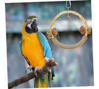 ibasenice Wooden Parrot Hanging Perch Swing with Bell Bird Cage for Balance Training and Physical Exercise Interactive Chewing and Climbing for Parakeets and Caged Birds