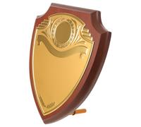 ibasenice Wooden Plaque Award Shield-Shaped with Metal Accents for Custom Engraving, Versatile Use for Commemorations and Academic Accomplishments, Stable Display Design for Retirement