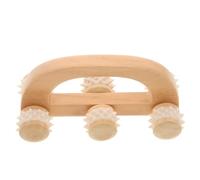 ibasenice Wooden Six-Wheel Hand Massage Roller for Hand Care Manual Massage Tool for Home Use with Light Yellow and Blue Design