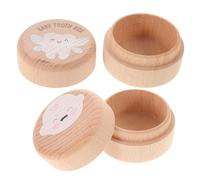 ibasenice Wooden Tooth Keepsake Box Baby Tooth Storage Box for Boys and Girls 2pcs Set Round Solid Wood and First Hair Commemorative Organizer for Baby Shower and Birthday