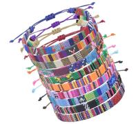 ibasenice Woven Rope Bracelets Adjustable 10Pcs Summer Beach Surfer Wave Cotton Linen Wristbands for Women and Ankles Ethnic Style Hand-Woven String Pack