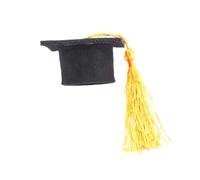 ibasenice Yellow Mini Doctorial Hat Wine Decoration with Tassels Thickened Felt Cloth Tear-resistant Fabric Elegant Novelty Design Table Decoration for Anniversary Christmas Party