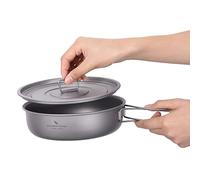 iBasingo 1000ml Titanium Frying Pan 19cm Camping Cookware with Lid & Folding handle Outdoor Lightweight Portable Griddle Hiking Skillet Dish Plate Bowl Kitchen Cooking Kit (Ti2065C)