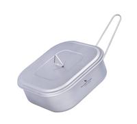 iBasingo 1000ml Titanium Lunch Box Camping Military Mess Tin Large Capacity Bento Box Bushcraft Cookware with Lid & Folding Handle Outdoor Lightweight Cooking Pan Rice Food Fruit Bowl Ti2084C