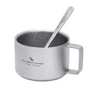 iBasingo 100ml Titanium Espresso Cup with Stirring Spoon Mini Double Wall Coffee Tea Mug Outdoor Camping Travel Durable Portable Metal Drinkware, Dishwasher Safe (Silver Ti3085D+Ti1133T)