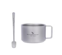 iBasingo 100ml Titanium Espresso Cup with Stirring Spoon Mini Double Wall Coffee Tea Mug Outdoor Camping Travel Durable Portable Metal Drinkware, Dishwasher Safe (Titanium Color Ti3085D+Ti1133T)