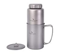 iBasingo 1050ml Titanium Bottle with 600ml Nesting Cup Outdoor Camping Single Layer Wide Mouth Cookware Lightweight Portable Big Capacity Bottle Mug Set Hiking Picnic Solo Cooking Mess Kit Ti3007D