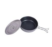 iBasingo 19cm Titanium Non-Stick Frying Pan with Lid 1L Lightweight Camping Cookware for Backpacking & Hiking Portable Folding Handle Skillet Outdoor Cooking Kit, Ideal for Camp Stoves Ti2066C