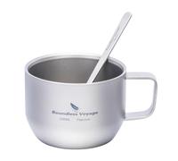 iBasingo 200ml Titanium Espresso Coffee Cup Double Wall Mug for Latte Cappuccino Cocoa Metal Tea Cup Outdoor Camping Travel Ultralight Durable Portable Drinkware (Titanium Color Ti3086D+Ti1134T)
