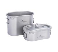iBasingo 300ml + 600ml Titanium Camping Cookware Set - Kidney-Shaped Canteen Cups with Lid & Hanging Chain - Ultralight Mess Kit for Hiking, Backpacking & Outdoor Cooking Ti2046C
