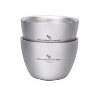 iBasingo 40ml Small Titanium Double-Walled Tea Cup Espresso Cup Mini Wine Sake Cup Reusable Outdoor Camping Hiking Travel Picnic Durable Drinkware Portable Tableware Ti3089D (Silver*2 Ti3089D)