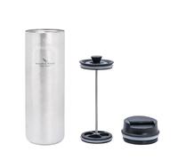 iBasingo 450ml Titanium French Press Coffee Cup Double-Walled Insulated Vacuum Flask Tea Water Bottle Outdoor Travel Portable Tumbler Car Mug with Lid Ti3255D