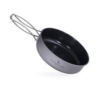 iBasingo 700ml Titanium Non-Stick Frying Pan 15cm Camping Pan Lightweight Skillet Griddle Hiking Small Plate Dish Bowl Outdoor Cookware for Fried Egg Steak with Folding Handle Ti2062C