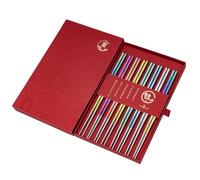 iBasingo 8-Pairs 23cm Titanium Chopsticks Lightweight Anti-Slip Chinese Chopsticks Reusable Utensils for Asian Cuisine, Camping & Home Dining, 7 Crystal Colours in Red Gift Box Ti1006T