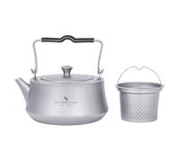 iBasingo 800ml Titanium Camping Teapot with Infuser for Loose Tea Ti3093D | Ultralight Stovetop Kettle Coffee Maker with Folding Handle, Portable Water Boiler for Outdoor Hiking Travel Backpacking