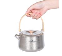 iBasingo 800ml Titanium Kettle Camping Tea Coffee Pot with Filter for Loose Tea Ultralight Outdoor Fishing Backpacking Garden Stovetop Water Jug Open Fire Drinkware with Wooden Handle Ti3130D