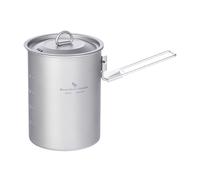 iBasingo 900ml Camping Pot, 99.8% TA1 Titanium Cup, Ultralight 140g with Foldable Stainless Steel Handle, 800ml Scale Markings, with Carry Bag for UK Backpacking Hiking Bushcraft Picnic Ti2040C