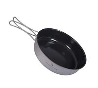 iBasingo 900ml Titanium Non-Stick Frying Pan 18cm Camping Pan Lightweight Skillet Griddle Hiking Small Plate Dish Bowl Outdoor Cookware for Fried Egg Steak with Folding Handle for 1 Man Ti2067C