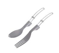 iBasingo Camping Cutlery Set Titanium Folding Spork Fork 2 in 1 Spoon Outdoor Travel Portable Tableware Small Lightweight Flatware Business Trip Picnic Hiking Fishing Dinnerware with Pouch Ti1025T