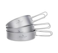 iBasingo Pure Titanium Camping Bowl Set 3 Pack Ultralight Cookware Ti2032C | 500/600/700ml Stackable Mess Bowls with Foldable Handle, Portable Outdoor Cooking Kit for Hill Walking Backpacking