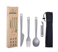 iBasingo Tianium Knife Fork Spoon Bottle Opener Set Lightweight Outdoor Indoor Tableware Camping Reuseable Cutlery Set Portable Travel Flatware Set Ti1066T