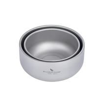 iBasingo Titanium Bowl Double-Walled Rice Soup Bowls 200ml & 420ml Ice Cream Snack Cup Outdoor Camping Durable Metal Tableware Lightweight Round Bowl Dinnerware for Travel Hiking Home Ti10834T