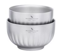 iBasingo Titanium Camping Bowl 350ml & 500ml Double Walled Ultralight Soup & Rice Bowl, Portable Metal Tableware for Outdoor Hiking, Backpacking, Travel, Durable Oatmeal & Food Container (Ti1166T)