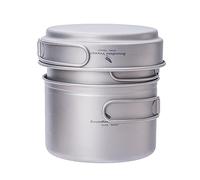 iBasingo Titanium Camping Cookware Set Backpacking Pot Pan | Ultralight Portable Cooking Set with Folding Handle for Outdoor Trekking Bushcraft Hiking Picnic
