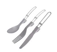 iBasingo Titanium Folding Fork Spoon Knife Camping Cutlery Set Outdoor Travel Picnic Hiking Portable Tableware Small Ultralight Flatware Business Trip Dinnerware with Pouch Ti1122T