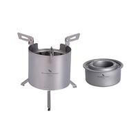iBasingo Titanium Wood & Alcohol Camping Stove - Portable Double-Wall Burner with Removable Pot Stand & Folding Legs - Lightweight Solo Travel Stove for Backpacking, Hiking & Outdoor Cooking