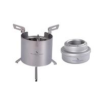 iBasingo Ultralight Titanium Camping Stove - Dual Fuel (Wood & Alcohol) Backpacking Stove with Foldable Legs - Compact Cooker for Solo Hikers & Survival Gear