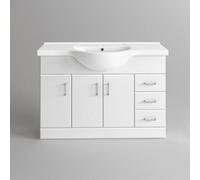 Ibathuk 1200mm White Gloss Basin Vanity Unit Sink Cabinet Bathroom Drawer Storage Furniture