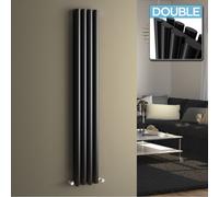 iBathUK | 1600 x 240 mm Vertical Column Radiator Black Oval Double Panel Heater
