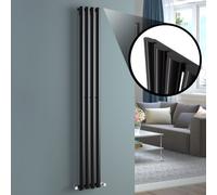 iBathUK | 1800 x 240 mm Vertical Column Radiator Black Oval Single Panel Heater