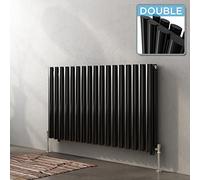 iBathUK | 600 x 1000 mm Black Column Designer Radiator Horizontal Double Oval Panel