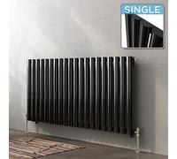 iBathUK | 600 x 1200 mm Black Column Designer Radiator Horizontal Single Oval Panel