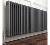 iBathUK | 600 x 1455 mm Traditional Cast Iron Matt Anthracite Triple Panel Horizontal Radiator