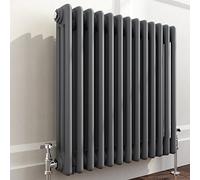 iBathUK | 600 x 600 mm Traditional Cast Iron Matt Anthracite Triple Panel Horizontal Radiator