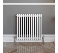 iBathUK | 600 x 600 mm Traditional Cast Iron Style Horizontal Radiator Matt White 3 Column