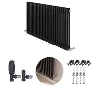 Ibathuk Anthracite 600X1190X70 Two Column Radiator + Angled Valve-Grey