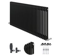 Ibathuk Anthracite 600X1415X70 Two Column Radiator + Angled Valve-Grey