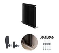Ibathuk Anthracite 600X605X70 Two Column Radiator + Angled Valve-Grey