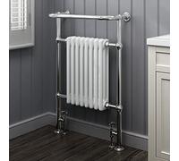 iBathUK Ascot Traditional Vertical Heated Towel Rail Radiator with Angled Valve Pair, 4 Column Chrome Steel Bathroom Towel Radiator, Wall Mounted with Floor Standing Look, 952 x 479mm