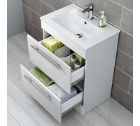iBathUK Avon 2 Drawer Floorstanding Vanity Unit With Basin - 615mm X 815mm - 1 Tap Hole - Gloss White